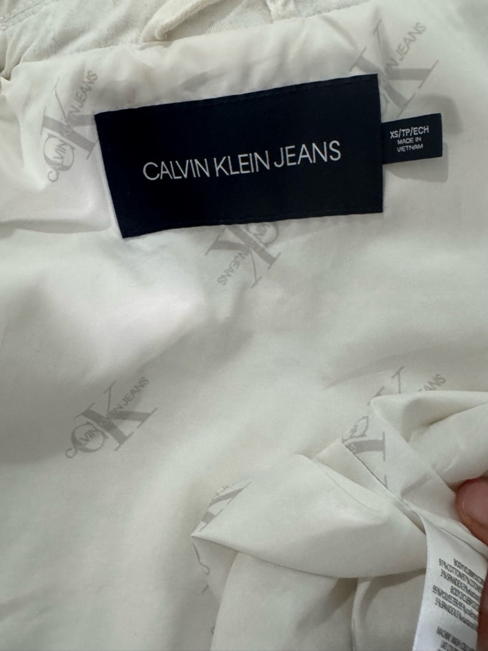 Calvin Klein Jeans Cream Biker Jacket with Belted Waist - Picture 6 of 7